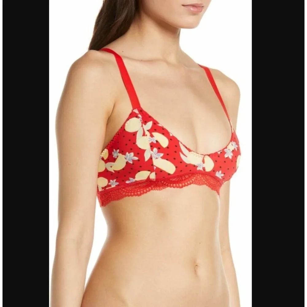 Free People NEW‎ Womens Small Red Cherry Mari Printed Bralette Lace ob923939
